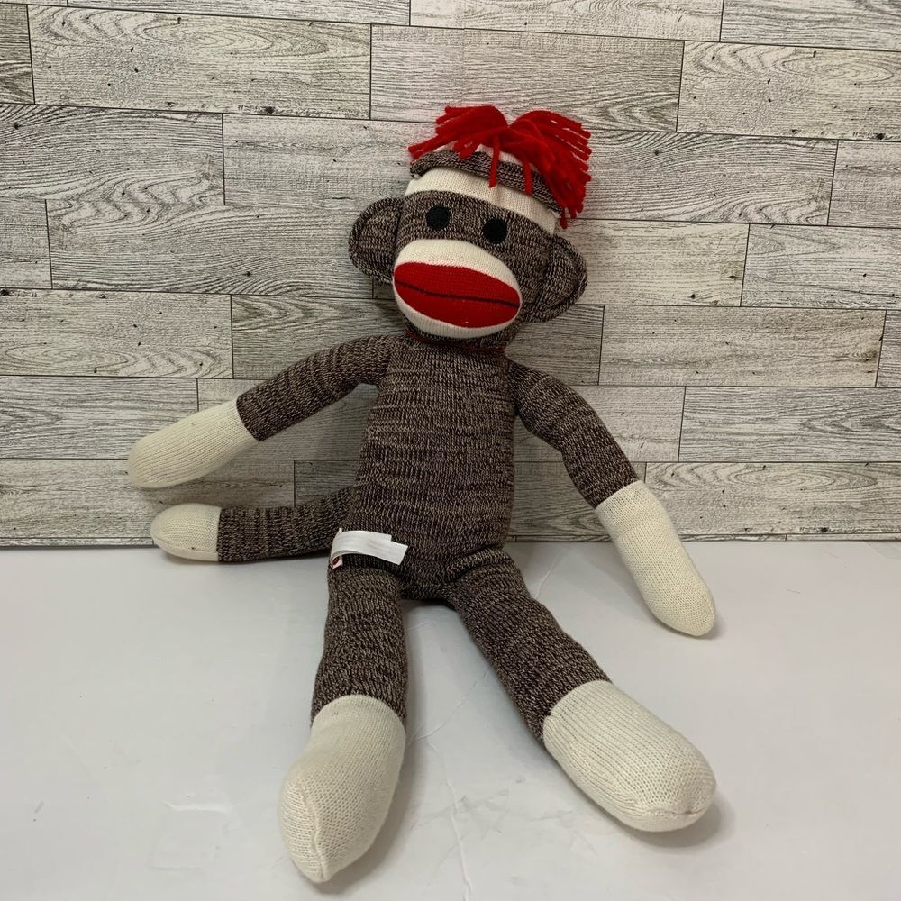 Schylling | Classic Sock Monkey Plush | Brown Cream Red Lips | 20" Stuffed Toy